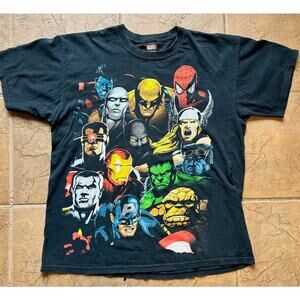 Marvel Superhero Graphic Shirt Mens Avengers Spider-Man Hulk Iron Man Tee Large